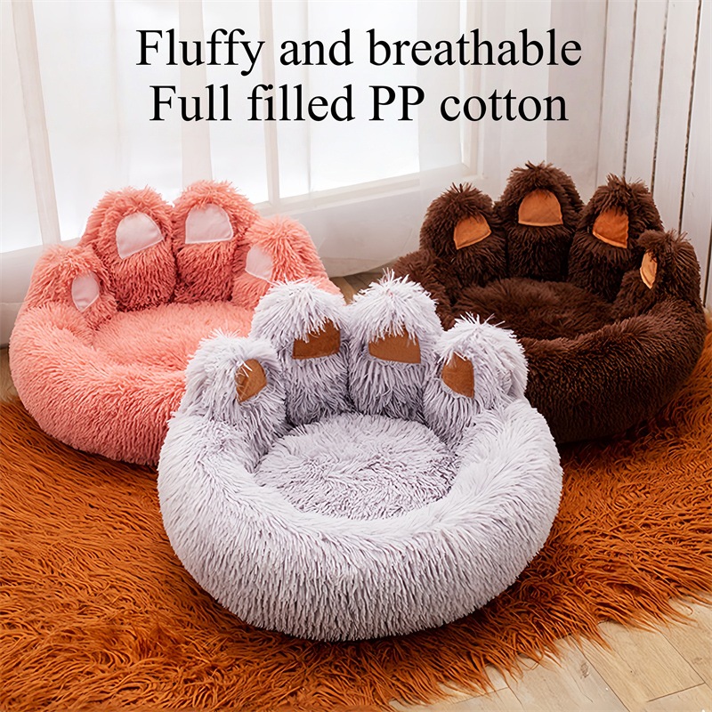 Bear Paw Shape Pet Fluffy Warm Bed For Dogs And Cats 